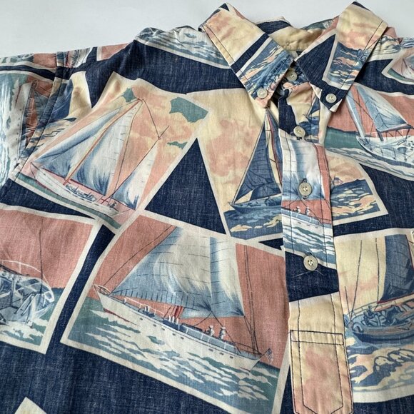 Reyn Spooner Mens XL Sailboat Reverse Print Shirt Hawaiian Short Sleeve Button - Picture 7 of 8